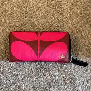 Orla Kiely Pink and Brown Women's Forget-Me-Not Wallet